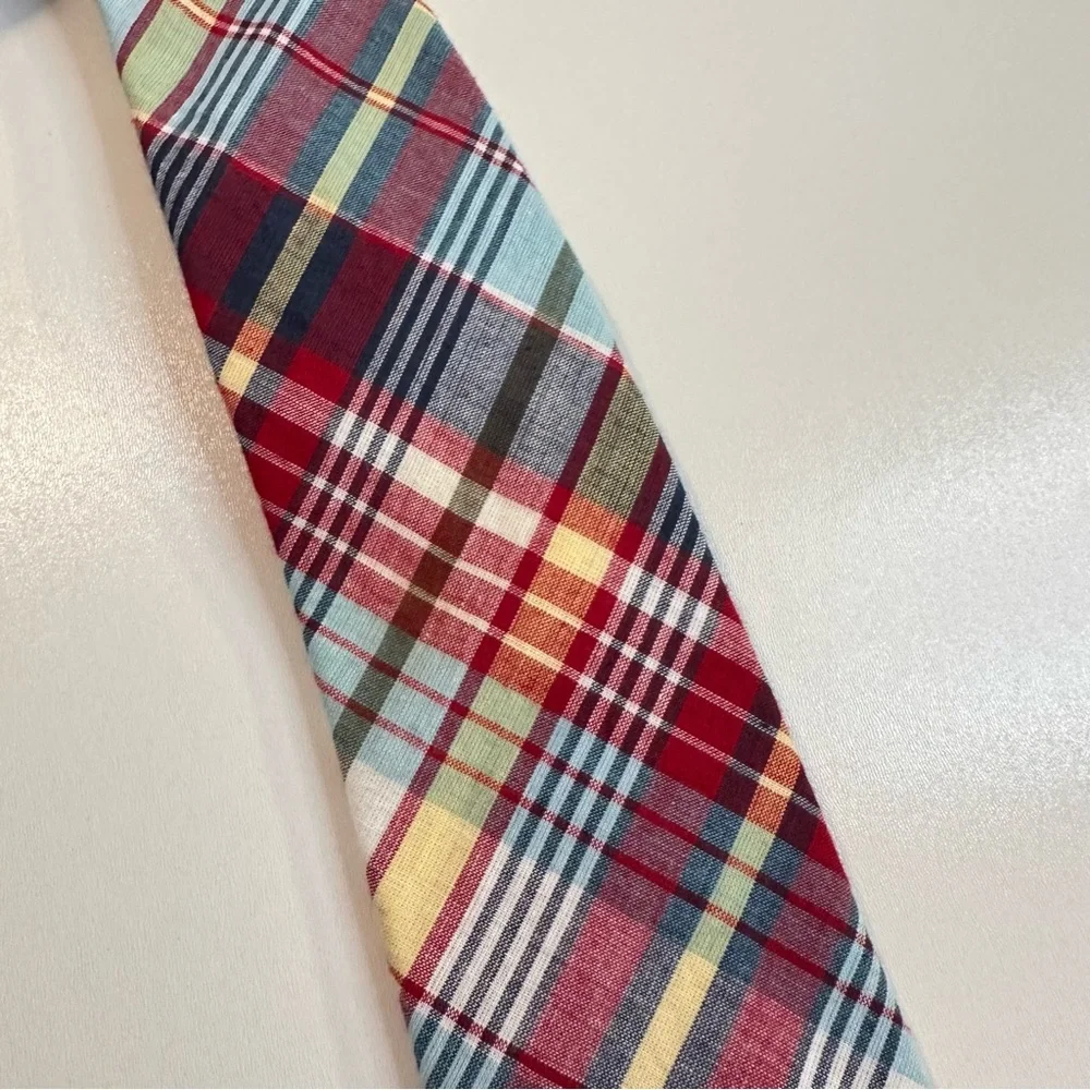 Vintage Tommy Hilfiger Plaid Madras Tie Summer Fall Tie Red Blue Yellow Preppy